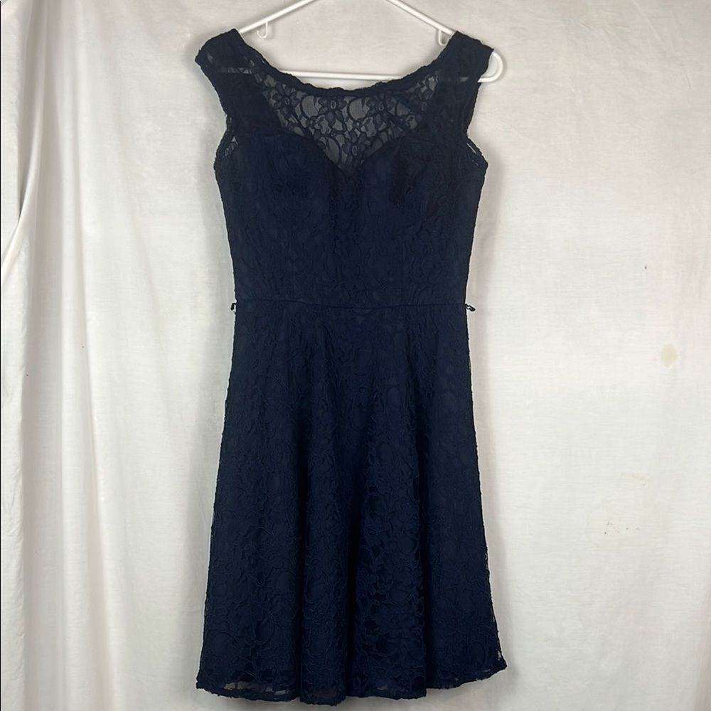 Blue Lace Morilee by Madeline Gardner Mini Dress Bridesmaids Formal